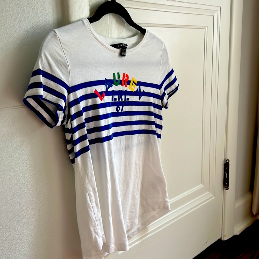 Lauren Ralph Lauren tee shirt with blue stripes size small